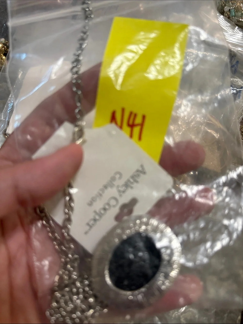 NWT Ashley Cooper Silver Tone Black Druzy Rock Geode Pendant Art Deco Necklace